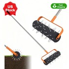 Adjustable Hand Manual Rolling Lawn 15  18  Heavy Duty Aerator W 52 Spikes  67  