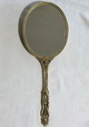 Gold Tone Ornate Handheld Vanity Mirror Oval Raised Rose Metal Glass 13in