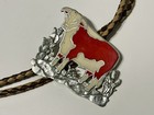 Vintage Frontier Bolo Western Metal Bolo Tie  Enamel Bull And Horse Rare