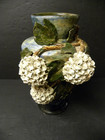 A Handcrafted Art Pottery Vase W  A High Relief Applied Decoration Of Hydrangea