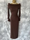 New Plt Brown Long Sleeve Bardot Evening Party Cocktail Long Bodycon Dress 6 Uk