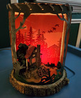 Rustic Cabin Lake Pond Shadowbox Night Light Accent Lamp Camping Fishing Diorama