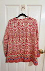 Belle By Kim Gravel Ikat Print Stretch V-neck Blouse Red - Medium New