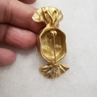 Vtg Gold Tone Clear Rhinestone Wrapped Candy Pendant Pin