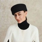 Vintage 100  Wool Pillbox Hat Black Retro Fascinator Formal Cocktail Stewardess