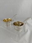 Pair Sterling Silver Salt Cellars   Spoons 1915 London Crested Antique Sauce Pot