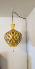 Vtg Mid Century Modern Xl Yellow Textured  Reticulated Incised Ceramic Swag Lamp