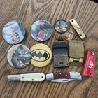 Vintage Junk Drawer Lot Grandpa Guy Toys Military Knives Tool Ephemera Fishing