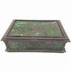 Antique Tiffany Studios Green Slag Glass Pine Needle Trinket Jewelry Box   808