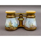 Antique French Romantic Scenes Enamel Mother Of Pearl Opera Glasses Binoculars