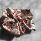 Gucci Gg Print Cherry Scrunchie Hair Tie Beige Fabric Red   Green Accents