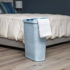 40l Slim Laundry Hamper  Clothes Basket  Lid  Wicker Design  Plastic  Blue