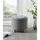 Round Tufted Storage Ottoman Faux Linen Footrest Hidden Compartment Indoor Use