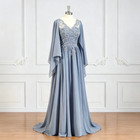 Dusty Blue Mother Of The Bride Dresses V Neck Lace Applique Wedding Evening Gown