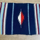 Vtg Chimayo Style Hand Woven Wool Table Runner Mat Blue Red White Southwestern
