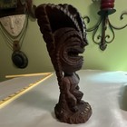 Vintage Hawaii Lucky Tiki Statue 7  Figurine Faux Wood Resin Tropical Bar Decor