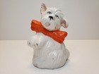 Vintage White Dog With Orange Bowtie Ceramic Coin Bank Handpainted Made In Japan