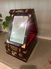 Vintage Chinese Lacquered  Wood  Vanity Jewelry Box W  Mirror- 10  X 7 5 X5 5 