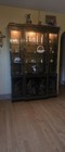 Vintage Asian Chinoiserie Drexel Hand Painted Breakfront Display China Cabinet