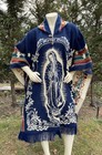 Handmade Alpaca Poncho  Virgen Maria  Guadalupe  Blue  Warm And Easy To Wear