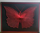 Vintage 1970s Butterfly String Art Wall Hanging Red Black Mid Century Decor