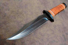 Custom Hand Made Carbon Steel Hunting Bowie Knife With Stacked Leather Handle
