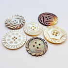 6 Antique Pearl Shell Buttons W  Carved Pinwheel Borders   1-1 16  To 1-1 4 