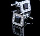 3ct Princess Lab Created Black Diamond Mens Shirt Cufflink 14k White Gold Plated