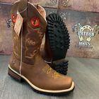 Men s Brown Boots Western Cowboy Square Toe Crazy Leather Tractor Sole