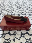Salvatore Ferragamo Red Suede black Patent Toe Bow Flat Women   s Size 6 5
