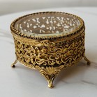 Stylebuilt Ny Ormolu Gold Filigree Round Glass Velvet Jewelry Casket Box Read