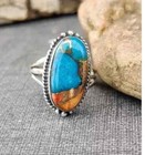 925 Sterling Silver Handmade Oyster Turquoise Statement Woman Ring All Size R278