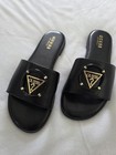 Guess Women s Magnify Black Slide Sandals Gold Logo Size 8