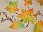 Vintage Completed Linen Embroidered Pillow Top Tinted Autumn Leaves 21x21 