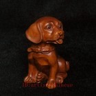 2 Inch Old Japanese Boxwood Hand Carved Vivid Dog Statue Netsuke Gift Collection
