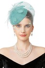  Fascinator Hat Veil Feather Fascinators Hair Clip Tea Party Pillbox Turquoise