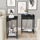 Black Night Stand Set Of 2 Bedside Table With Charging Station Led Drawer Desk