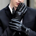 Winter Touch Screen Leather Gloves For Men - Warm Cashmere Lining  Black