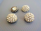 Vintage Rhinestone Button Silver Tone Metal Dome Sewing Supply  4  Mix Lot Shank
