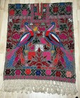 Vtg Handmade Mexican Colorful Embroidered Cross Stitch Peacock Poncho Gaban
