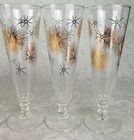 8 Federal Glass Starburst Pilsner Glasses Gold Black 8 Inch Mid Century Modern