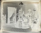 Antique Glass Plate Negative   3 Women In Parlor W books  2 Seated  1 Standing