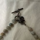 Silver gray Beaded Necklace Blue Teardrop Charm Pendant Bezel 18in Toggle