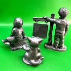 Vtg Michael Ricker Pewter Figure Mini Sculpture Lot Of 3 Signed 1980s Cat Kids