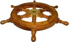 18 Inch Wooden Ship Steering Wheel Nautical Pirate Decor Wood Brass Fishing Boat