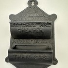 Pat  1890s Cast Iron Match Safe Holder Double 7 5x4 Wall Mount W Words Of Advice