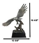 Electroplated Pewter Silver Bald Eagle With Open Wings Soaring Over Tree Statue