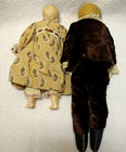 Pair Of Antique Dolls  13 5 Inch Boy Velvet Suit And 10 Inch Girl