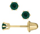 14k Yellow Gold 3mm Emerald Baby Stud Earrings-may