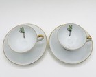 2 Vtg Disneyland Castle Tinkerbell Footed Demitasse Teacups   Saucers Gold Trim